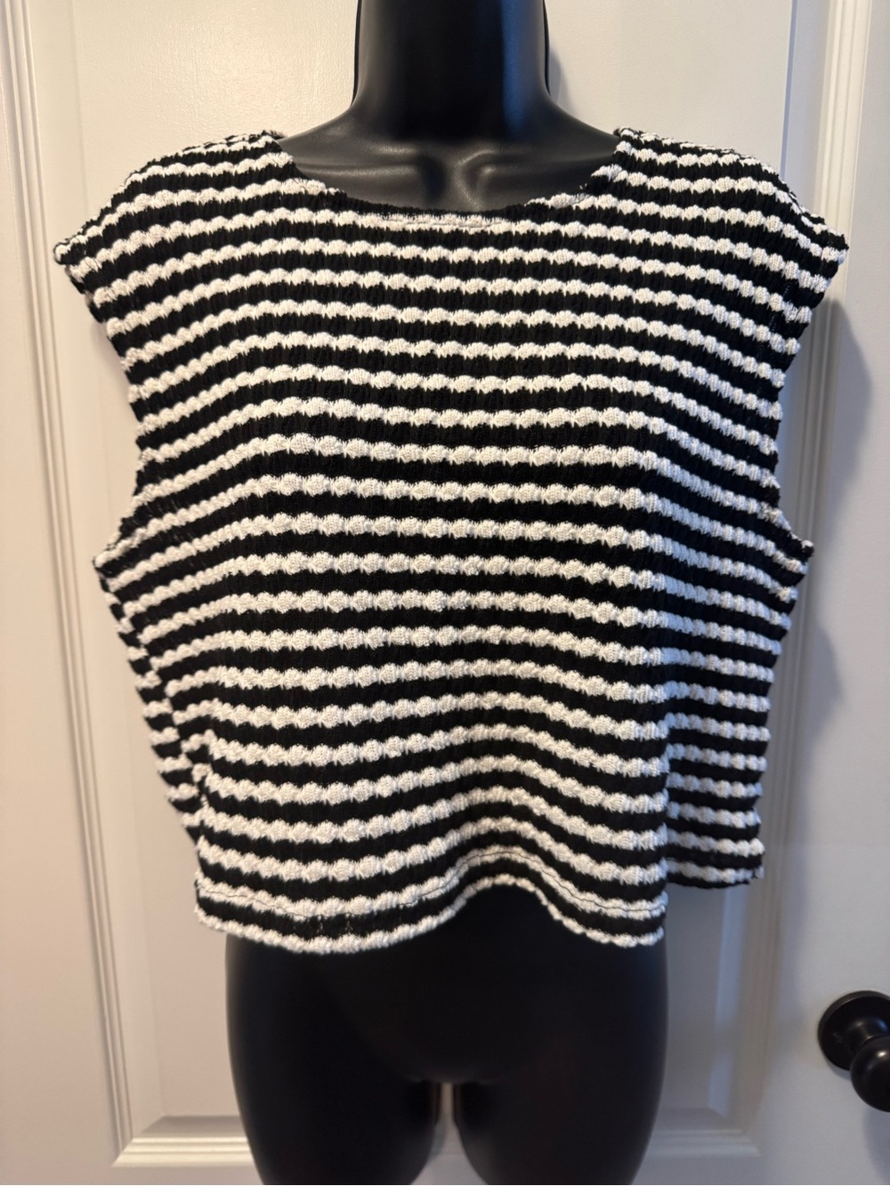 Black & White Striped Knit Crop Top - Women